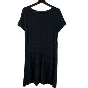 Talbots Stretch Knit A Line Dress Plus 3X Black Midi Geometric Short Sleeves LBD